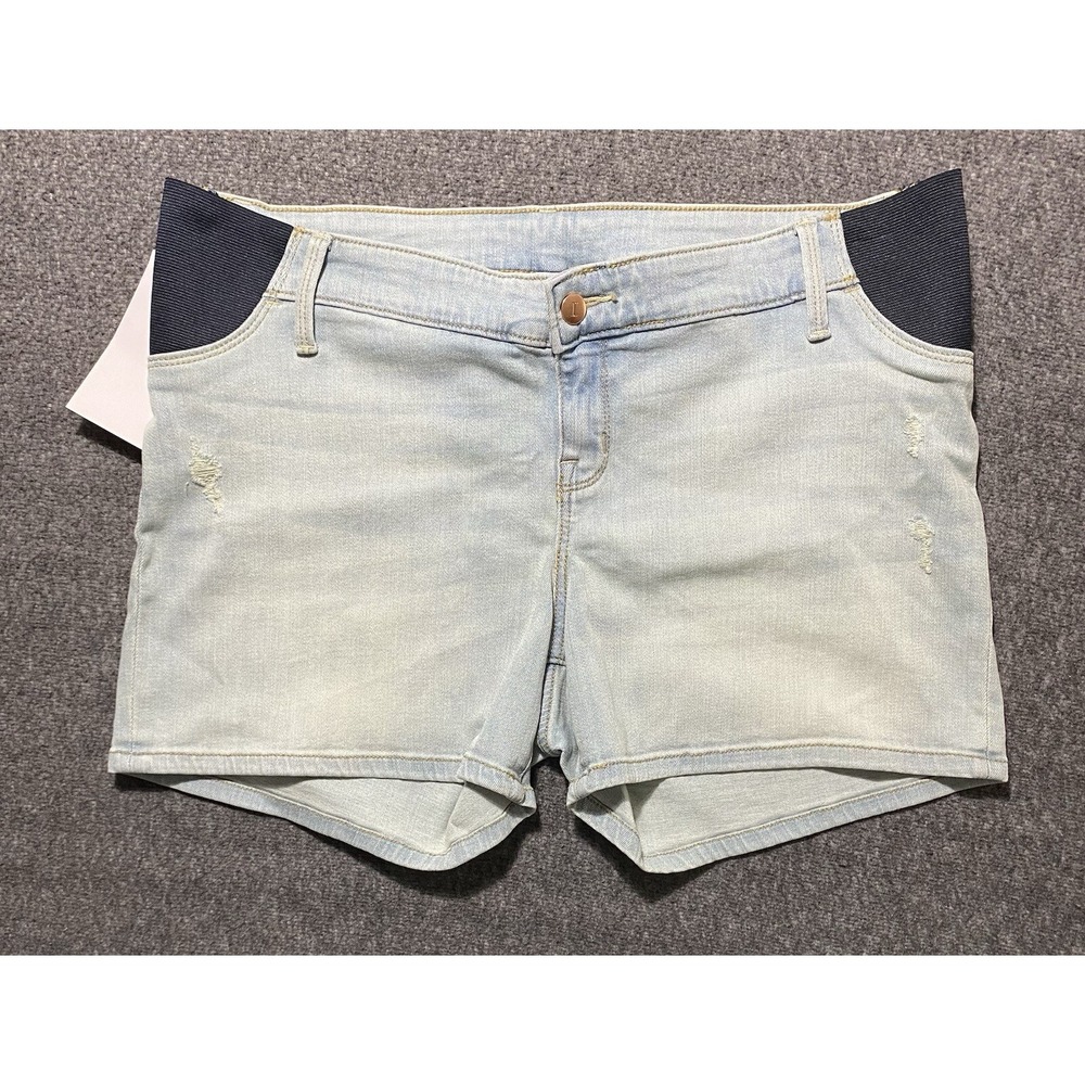 sabel Maternity Midi Side Panel Distressed Jean Shorts - Size 12